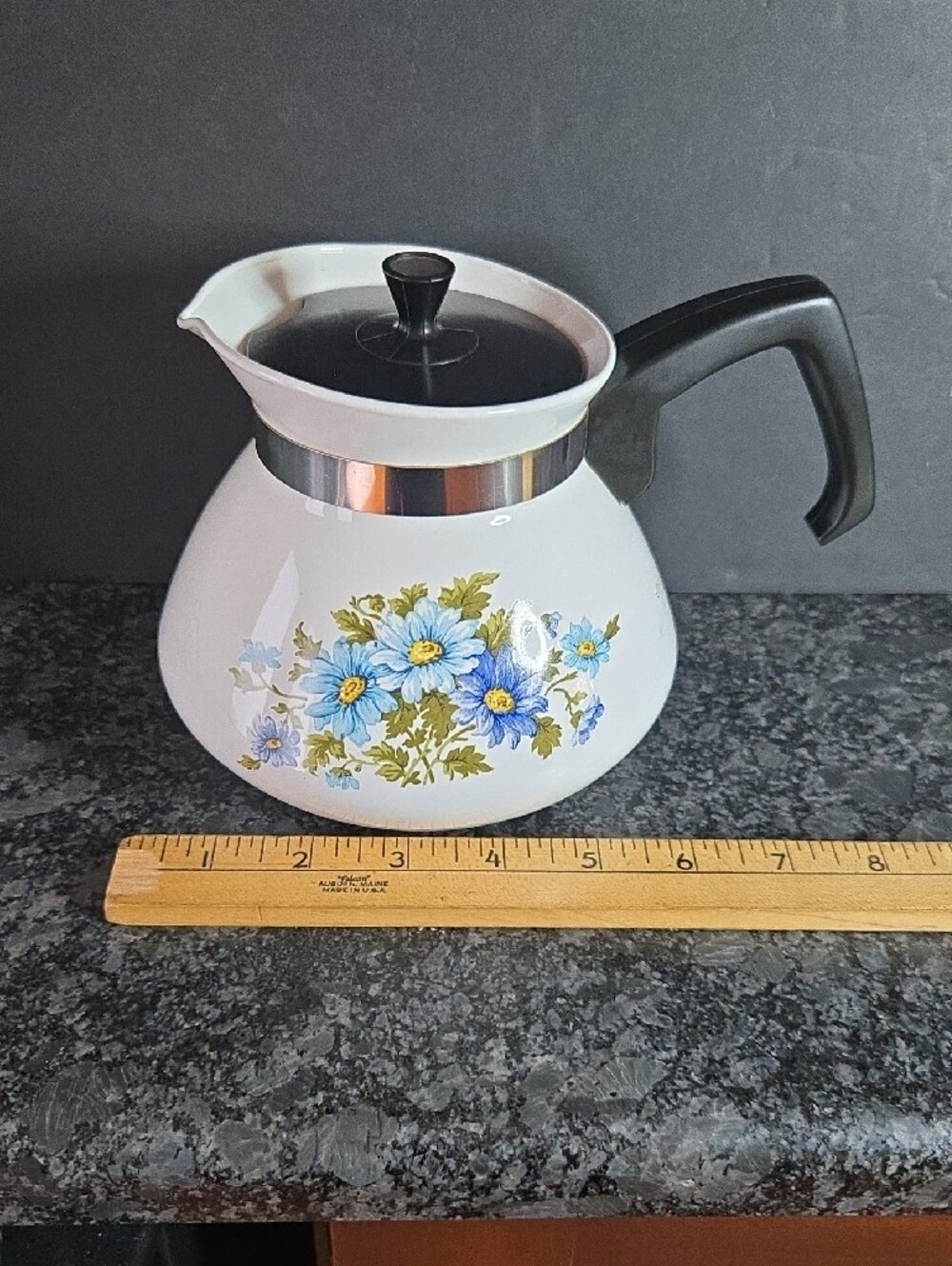 Corningware Vintage 1970's Chelsea Blue Daisy Pattern White Ceramic Teapot - Picture 11 of 15